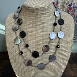 Lia Sophia NIGHT OASIS Necklace Mother Of Pearl Black Beads Silver Tone 36 Inch